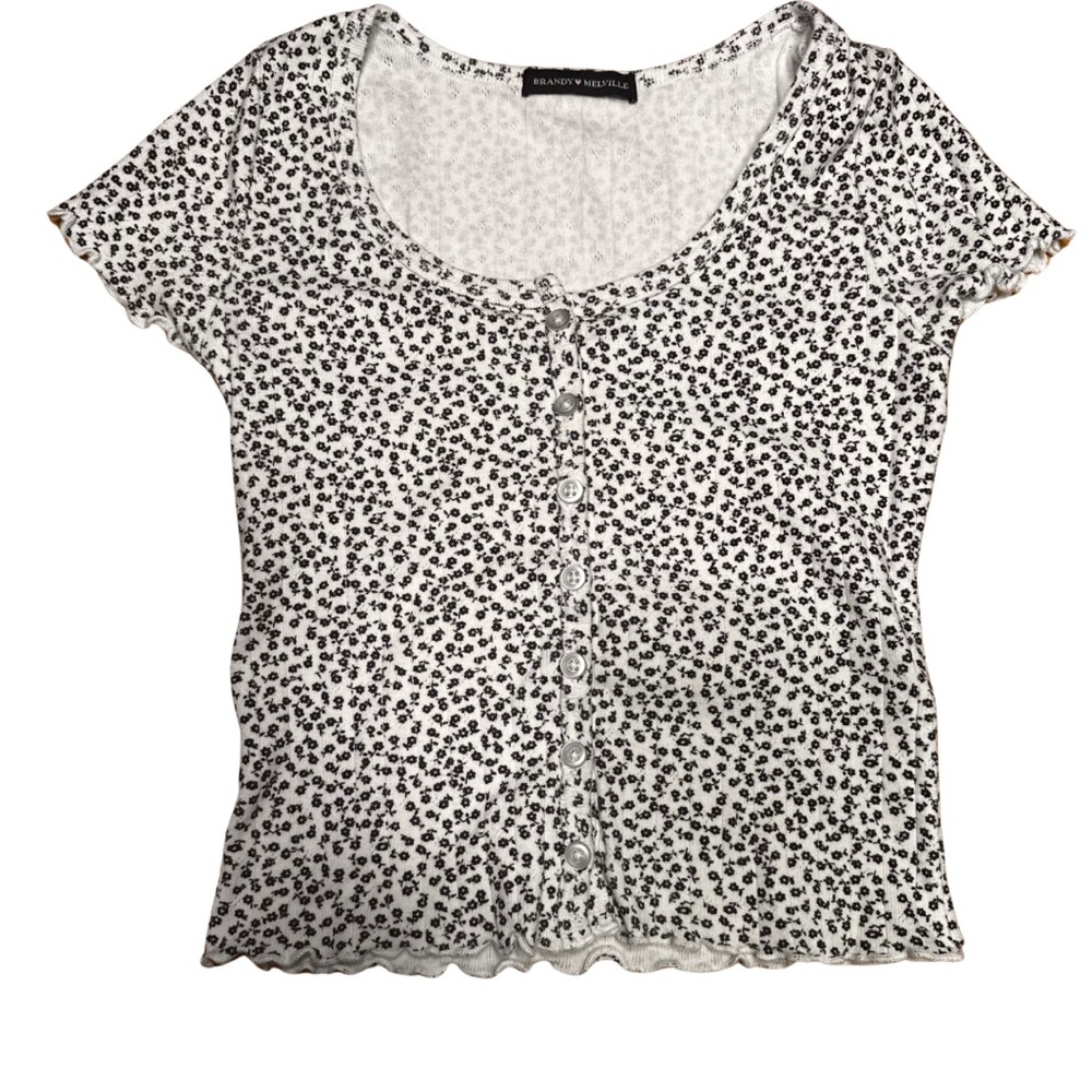 Brandy Melville White Floral Crop Top- Size Small